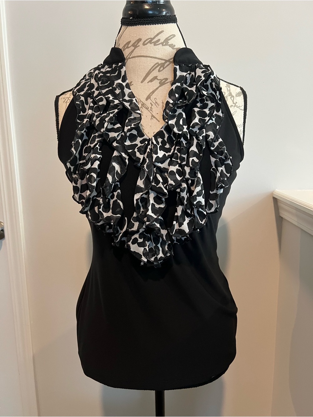 Signature Black and White Leopard Ruffle Scarf Necklace